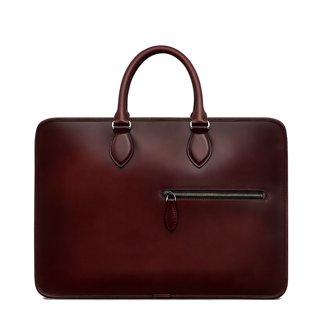 Grained Leather Burgundy Satchel