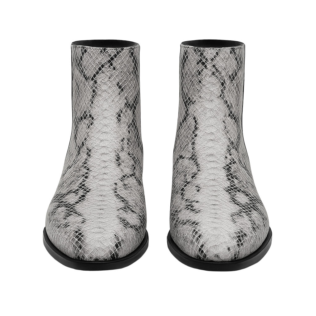 Snakeskin Patterned High Ankle Zipper Boots