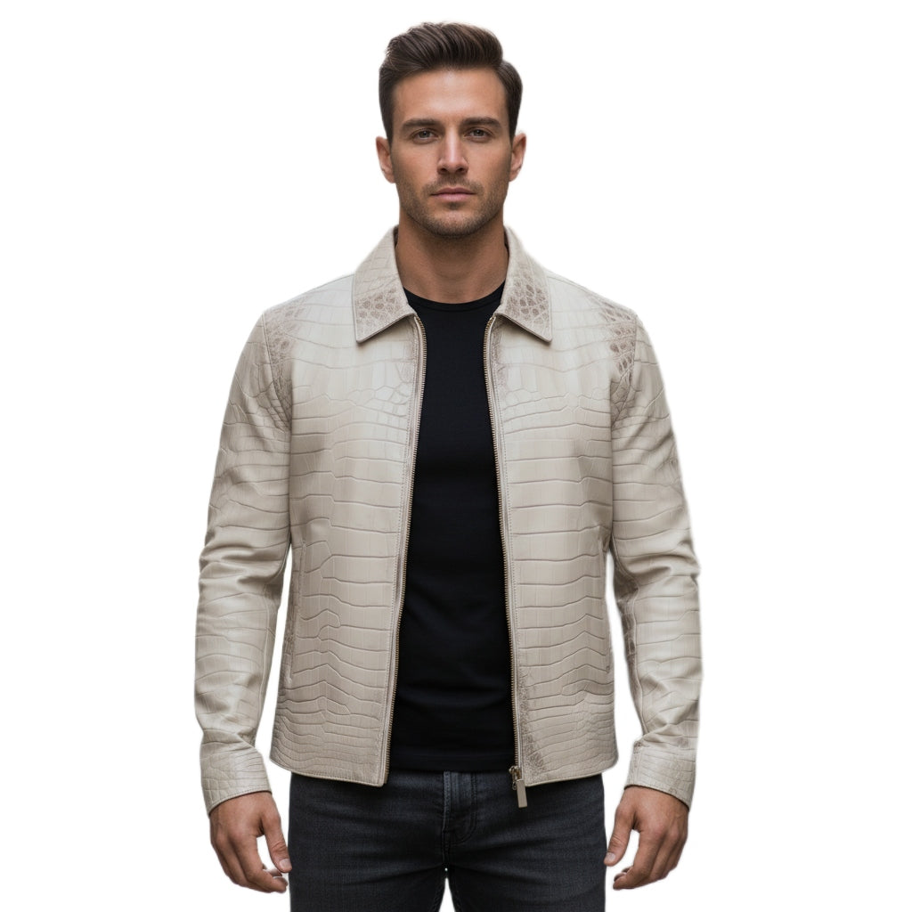 Men's Croc-Embossed Luxury Leather Zip Jacket