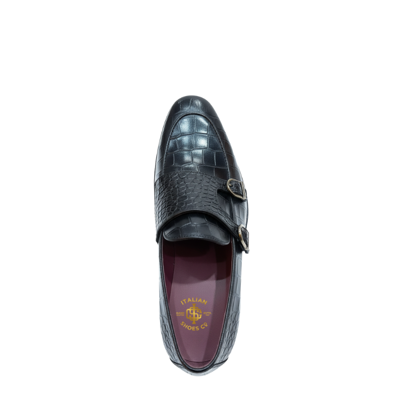 Obsidian Croco Double Monk Strap Shoes