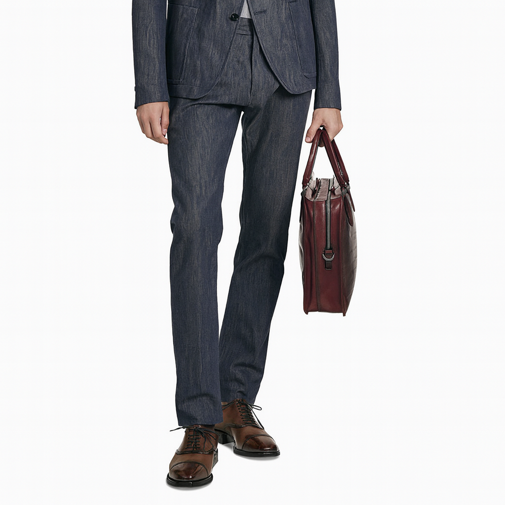 Grained Leather Brown Satchel Bag