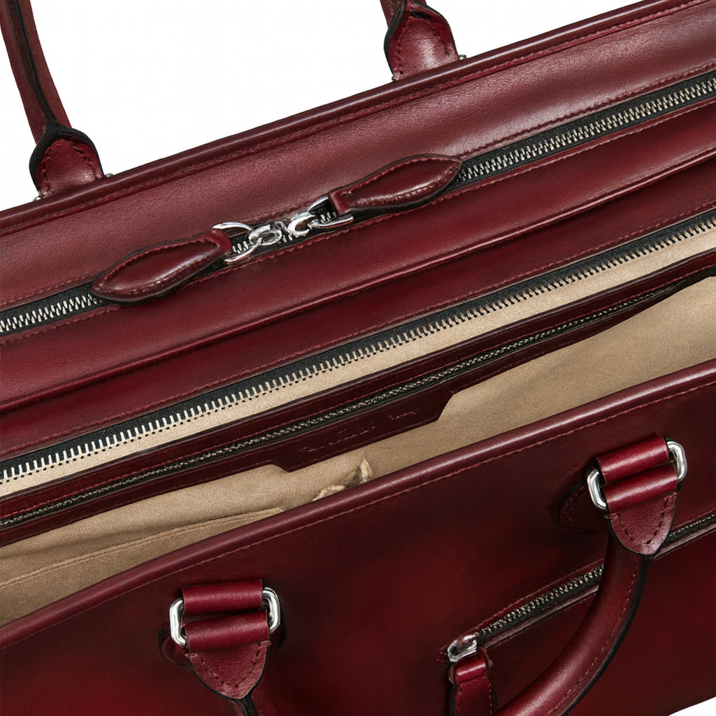 Grained Leather Brown Satchel Bag