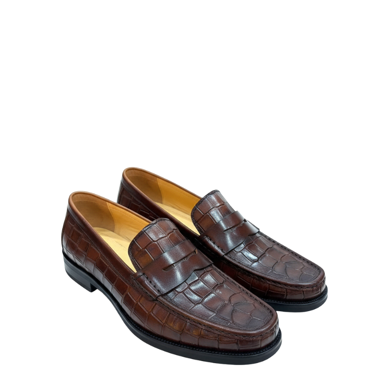Royal Cognac Croco Penny Loafers