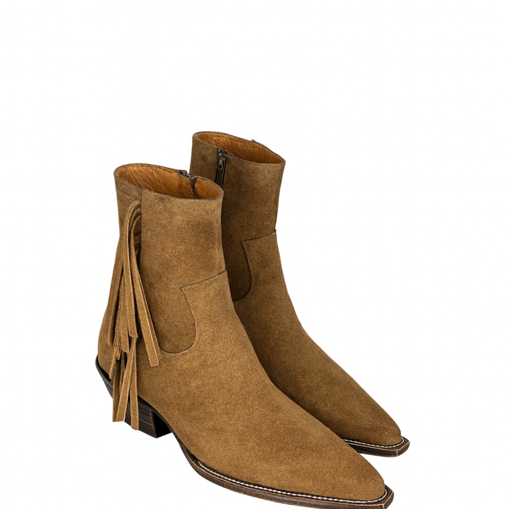 Men's Suede Fringe Side Zipper Boot