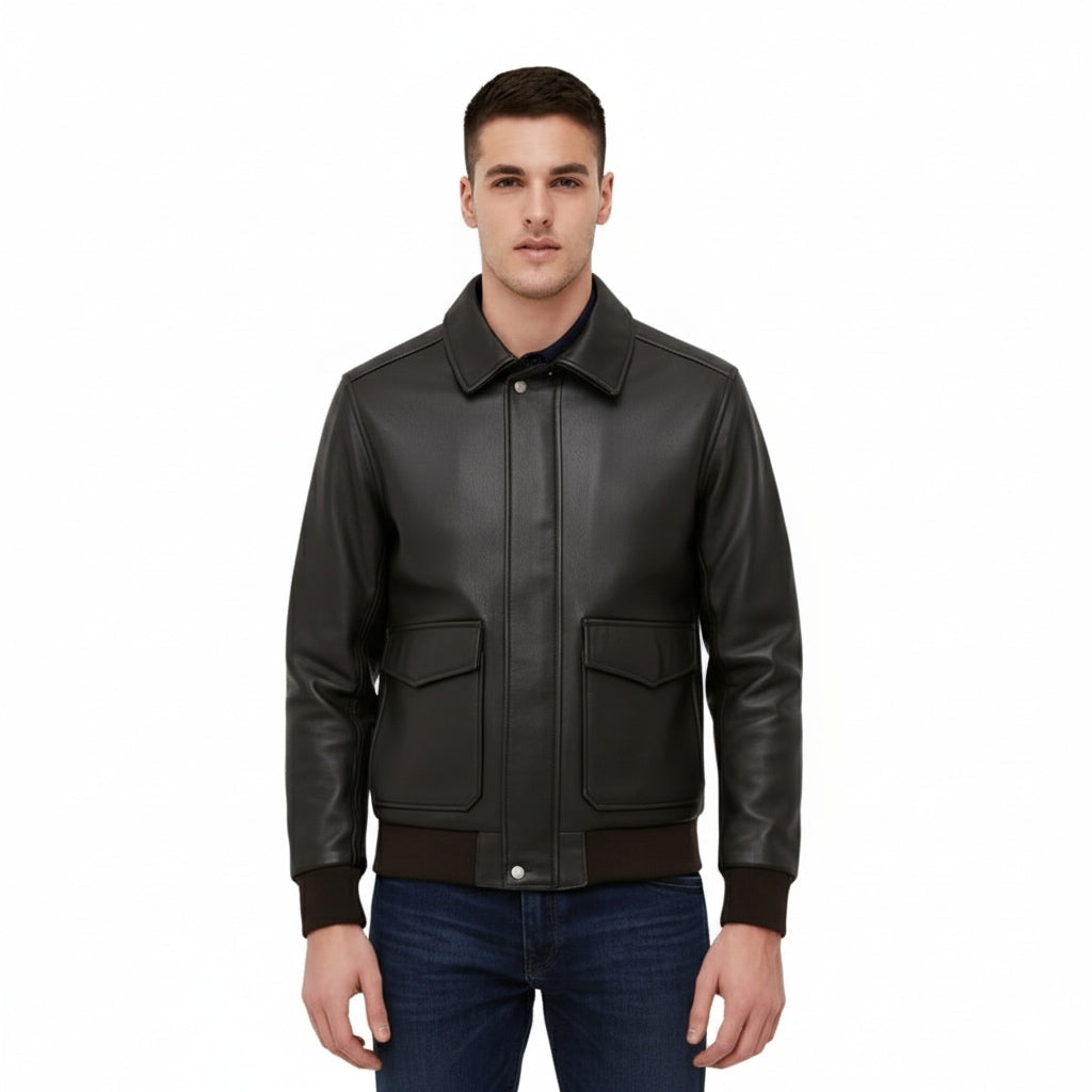 Midnight Classic Leather Bomber Jacket