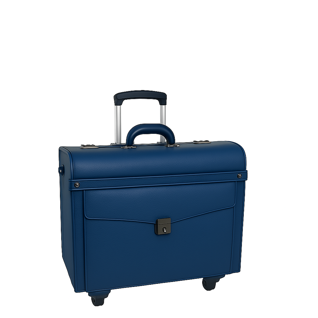 Premium Edition Italian Four Wheel Leather Blue Trolley Bag