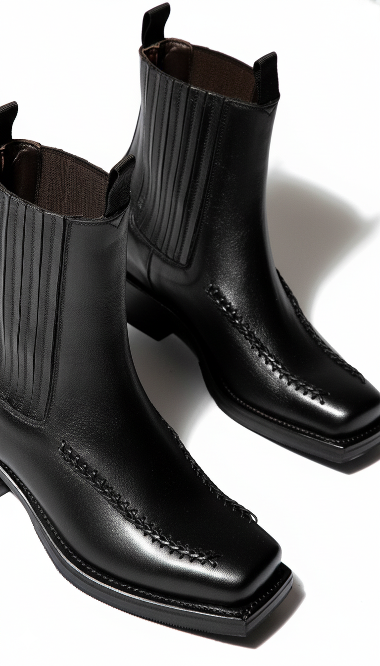 Men's Square-Toe Braided Detail Chelsea Boot