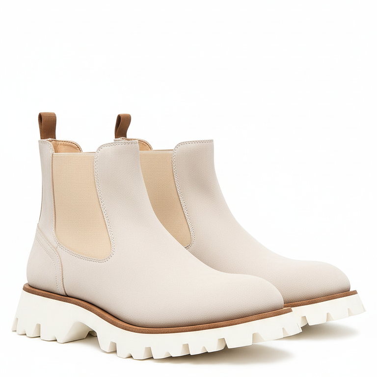 Chunky Beige Suede Chelsea Boots