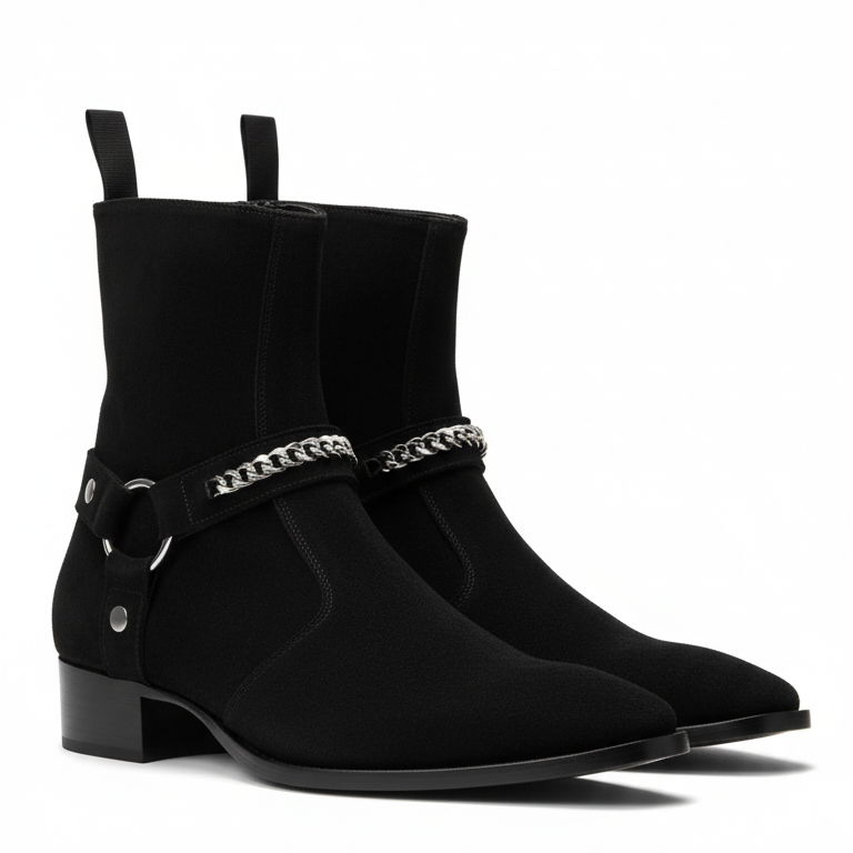 Chain Harness Zip Boot Suede Leather