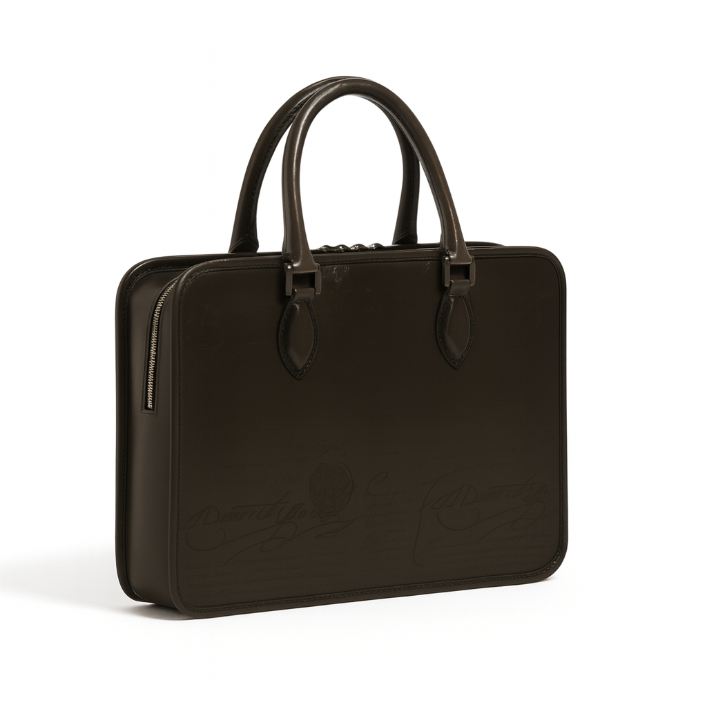 Luxury Handcrafted Printed Leather Blue Briefcase