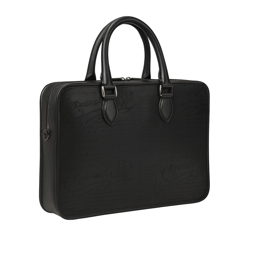 Luxury Handcrafted Printed Leather Brown Briefcase