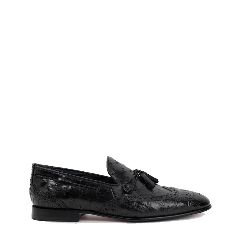 Black Leather Tassel Loafer Men Shoe
