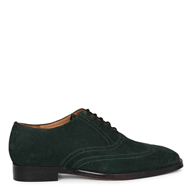 Leather Square Toe Lace Up Green Wingtip Oxford Shoe