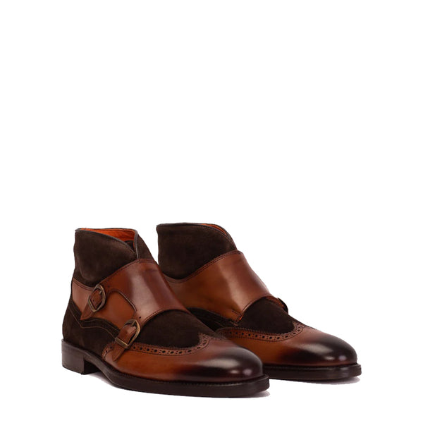 Suede Leather Double Strap Monk Brogue Men Boot