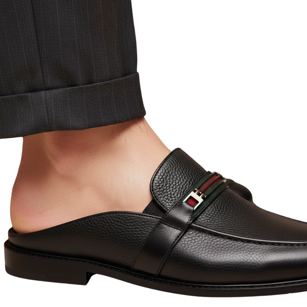 Italian Crest Pebble Leather Mule