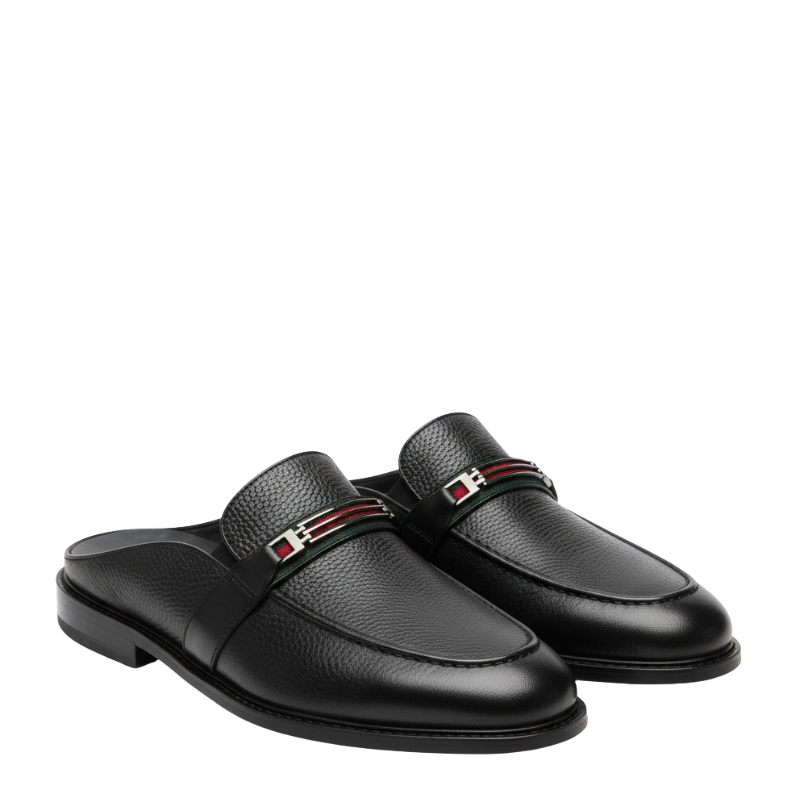 Italian Crest Pebble Leather Mule