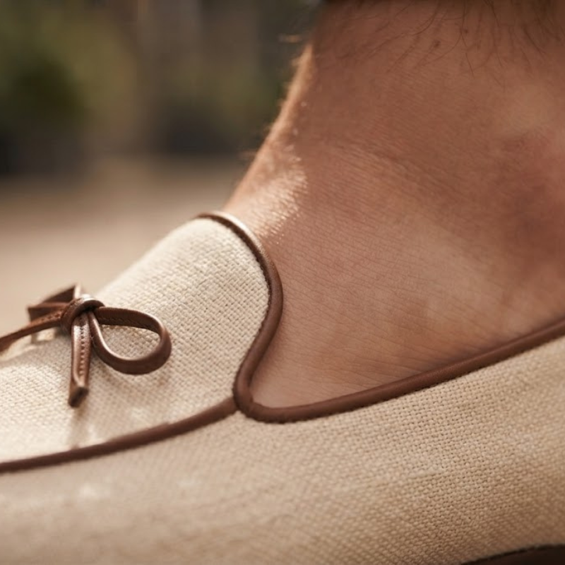 Italian Ivory Textured Canvas Slip-On Loafers