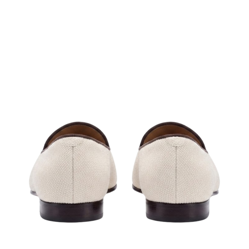 Italian Ivory Textured Canvas Slip-On Loafers