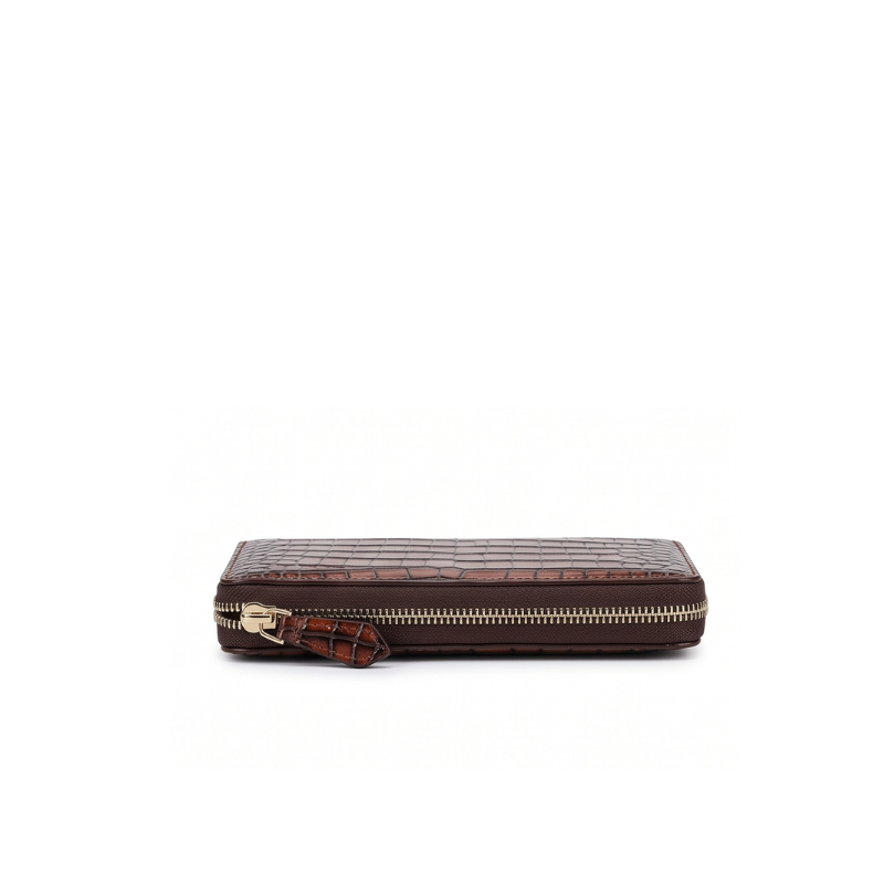 Italian Luxury Crocodile Leather Zipper Clutch