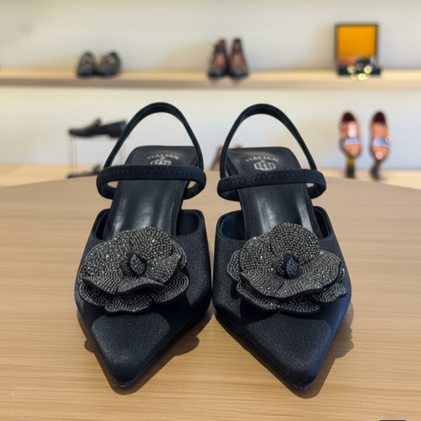 Italian Pointed Toe Kitten Heel Slingback Sandals Heels