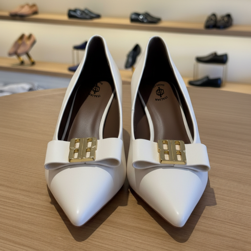 Italian Pointed Closed-toe Bow Kitten Heeled