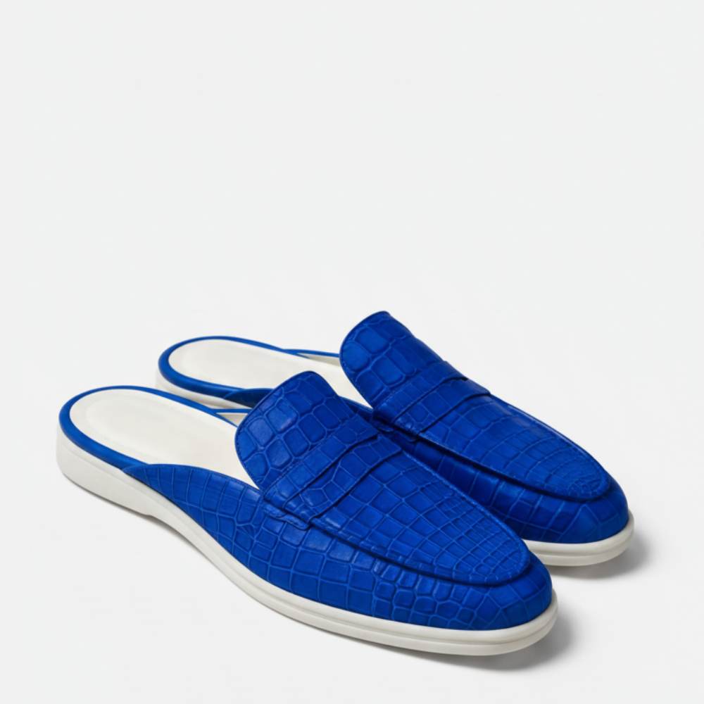 Italian Royal Azure Croc Leather Mule