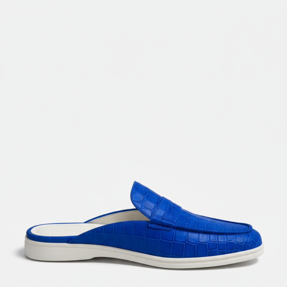 Italian Royal Azure Croc Leather Mule