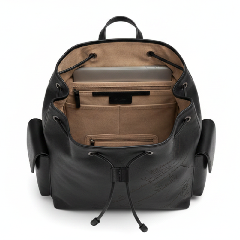 Italian Script Embossed Flap Closure Backpack