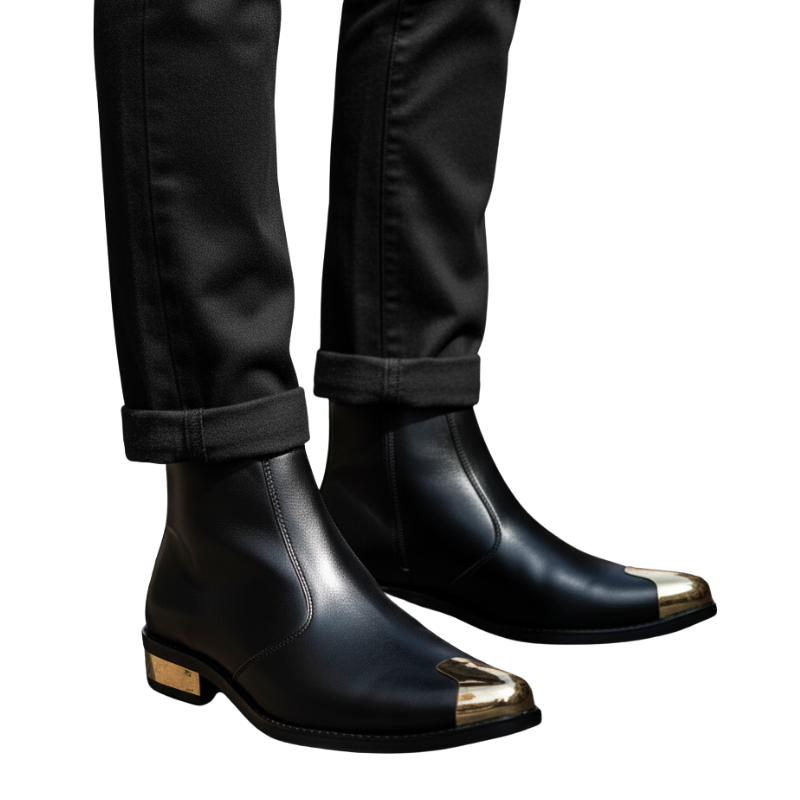Italian Craft Golden-Toe Ankle Boots