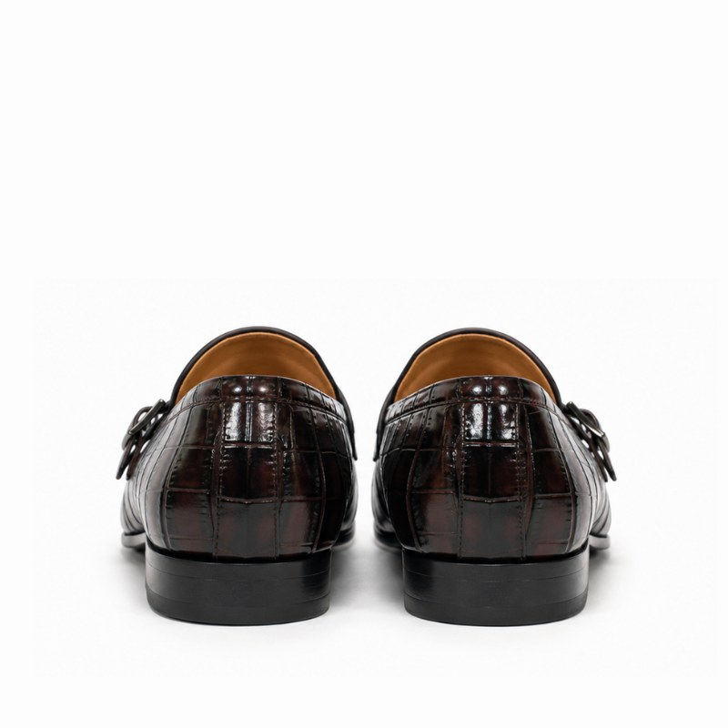 Italian Croc-Embossed Double Monk Strap Loafers