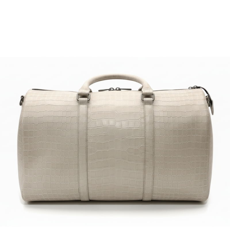 Italian Croc-Textured Luxury Weekender Duffle Bag