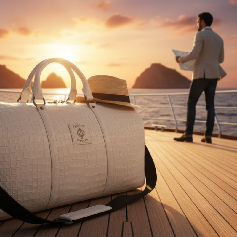 Italian Croc-Textured Luxury Weekender Duffle Bag