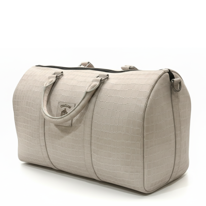 Italian Croc-Textured Luxury Weekender Duffle Bag