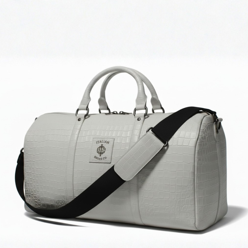 Italian Croc-Textured Luxury Weekender Duffle Bag