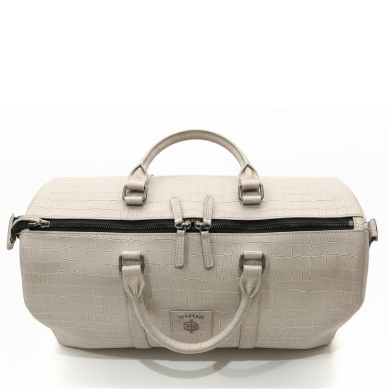 Italian Croc-Textured Luxury Weekender Duffle Bag
