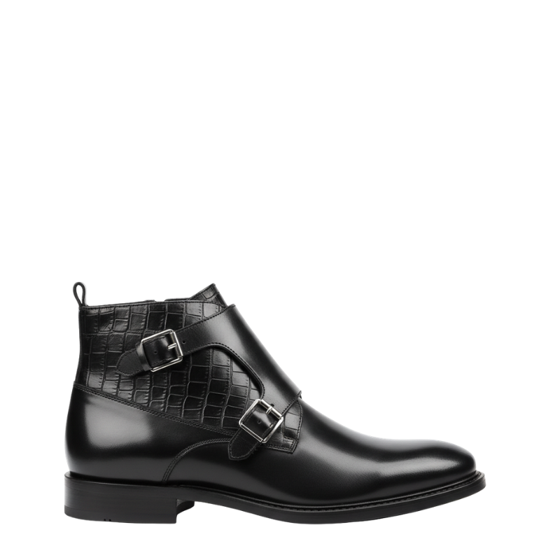 Italian Croc Panel Buckle Zipper Boots