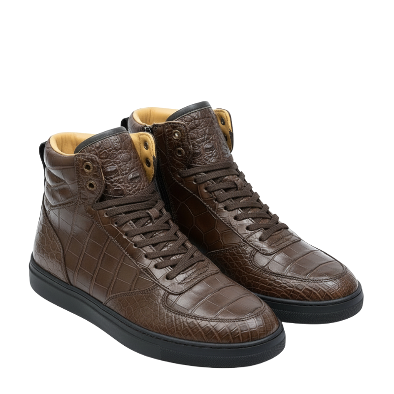 Italian Croc Texture High-Top Sneakers
