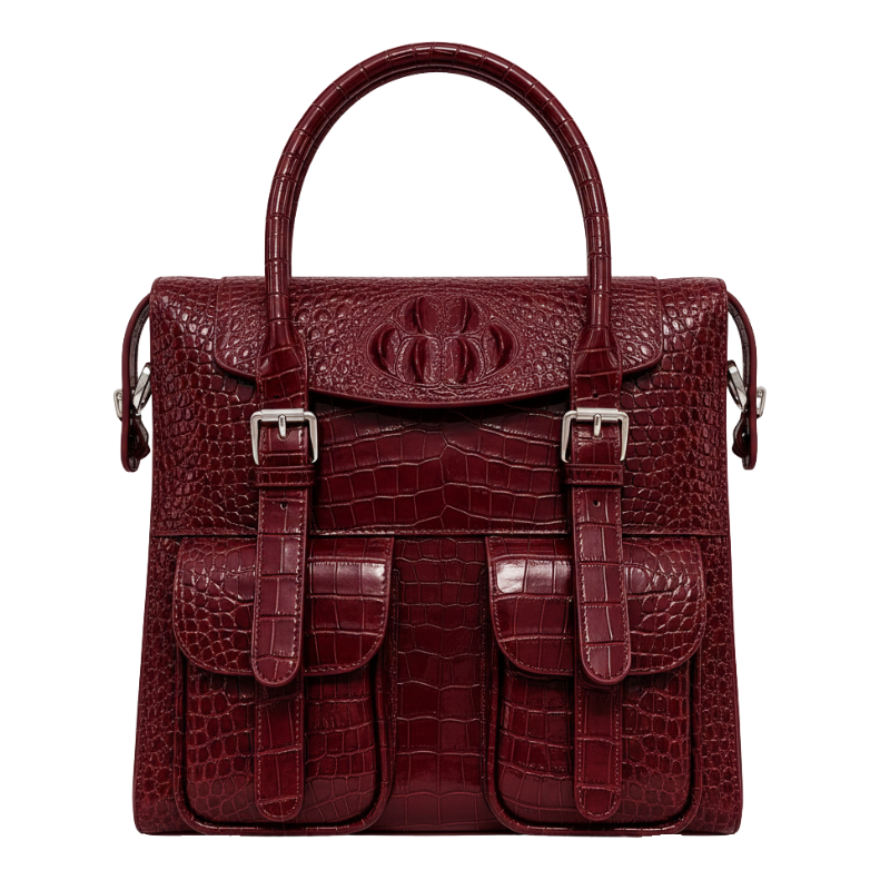 Italian Croco Leather Front Pocket Briefcase Bag