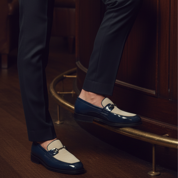 Italian Dual Tone Houndstooth Metallic Bar Loafers
