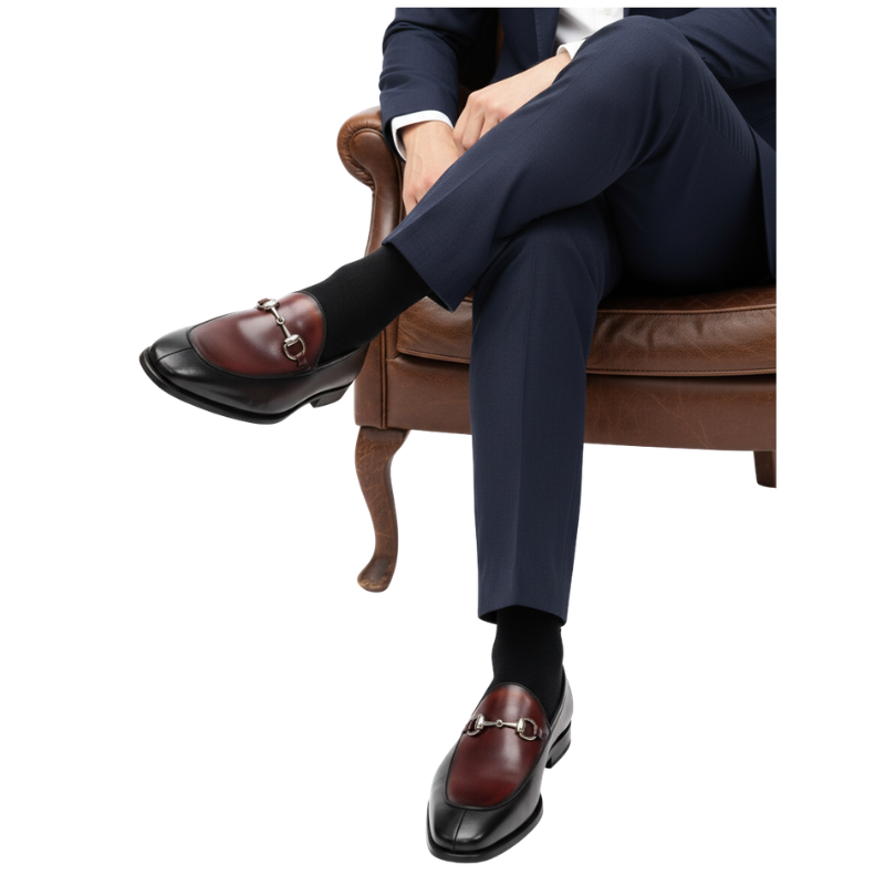 Italian Dual Tone Leather Horsebit Loafer