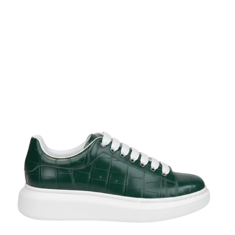 Italian Emerald Grid Luxe Leather Sneakers