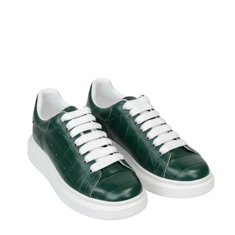 Italian Emerald Grid Luxe Leather Sneakers