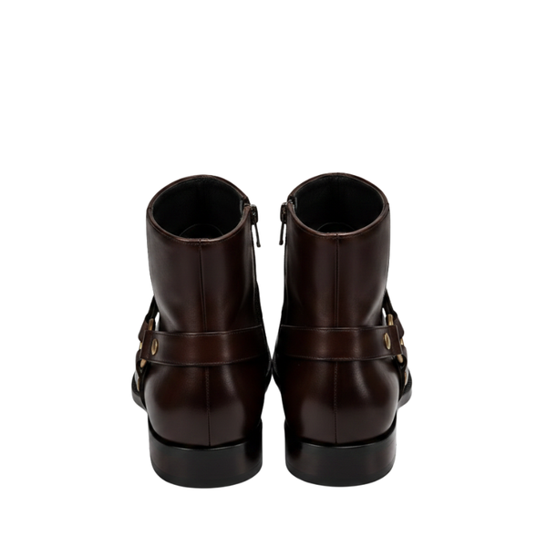 Italian Leather Ankle Boots With Harness Heritage Detailing