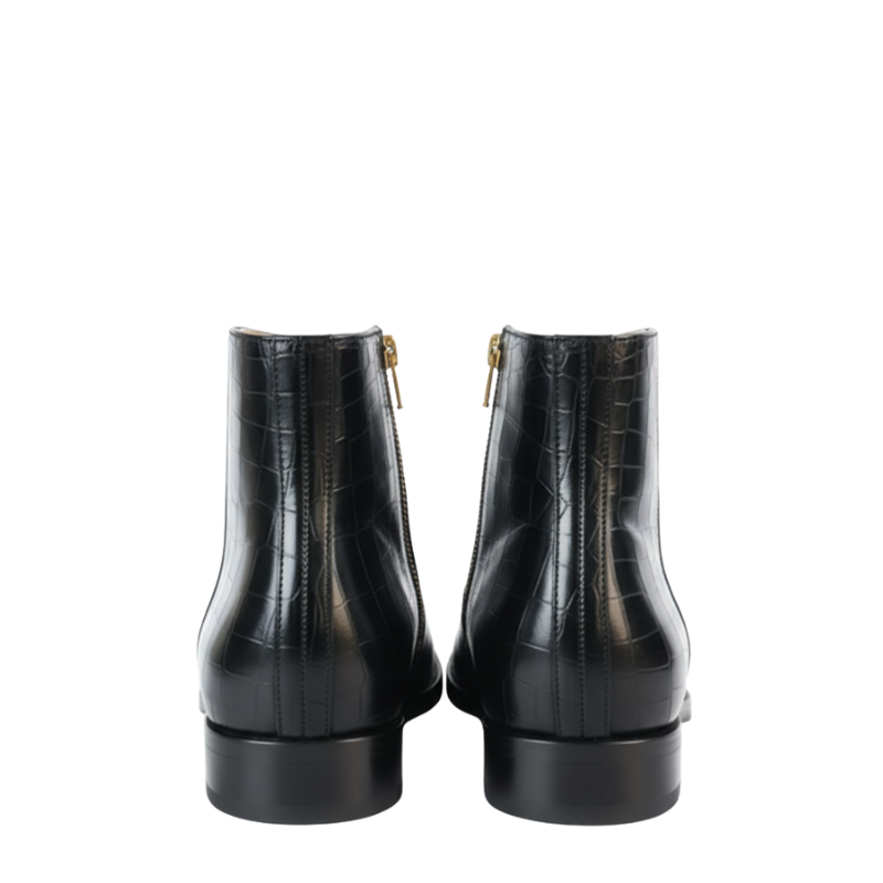 Italian Leather Croc Zip Ankle Boots