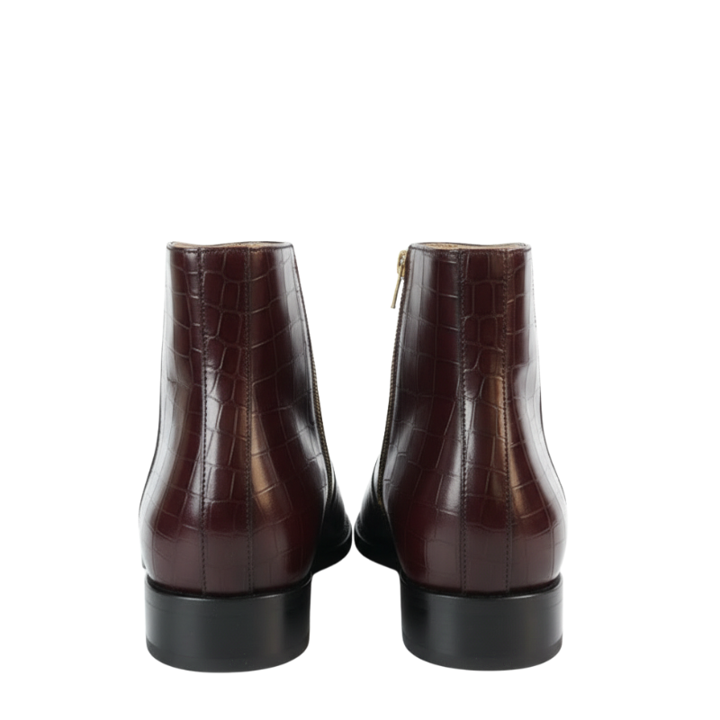 Italian Leather Croc Zip Ankle Boots