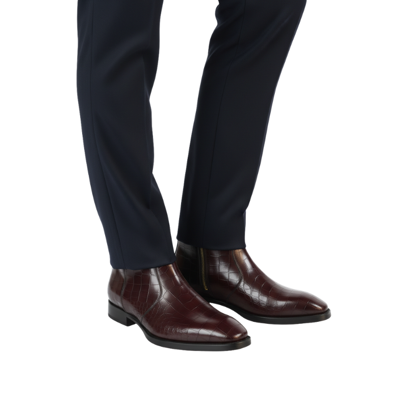 Italian Leather Croc Zip Ankle Boots