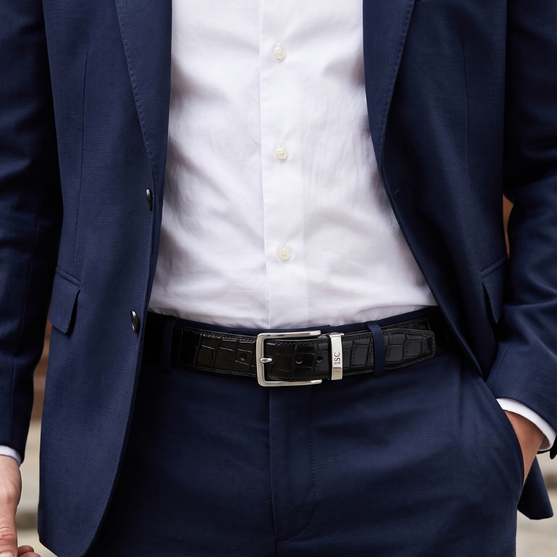 Italian Luxe Noir Croc Leather Belt