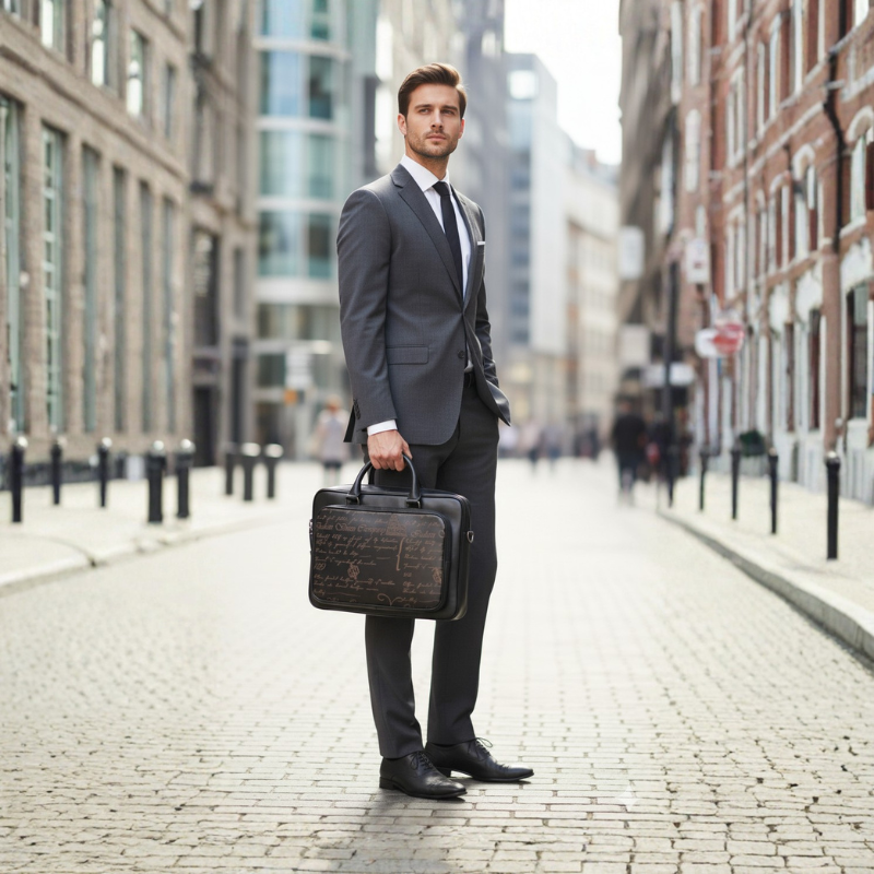 Italian Signature Script Luxury Leather Briefcase