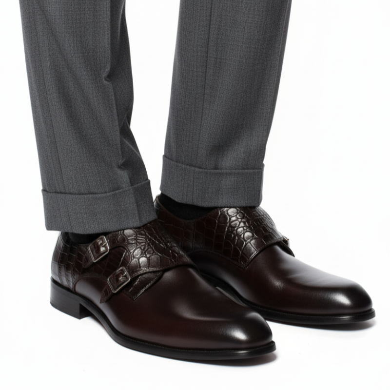Italiano Croc Double Monk Strap Shoes