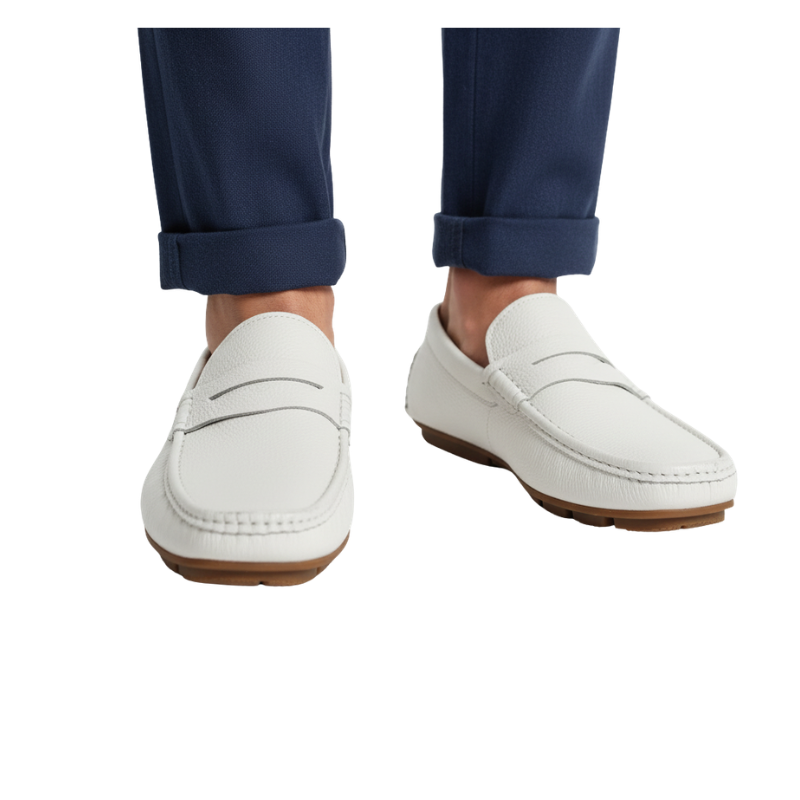 Ivory Pebble Penny Driving Loafers